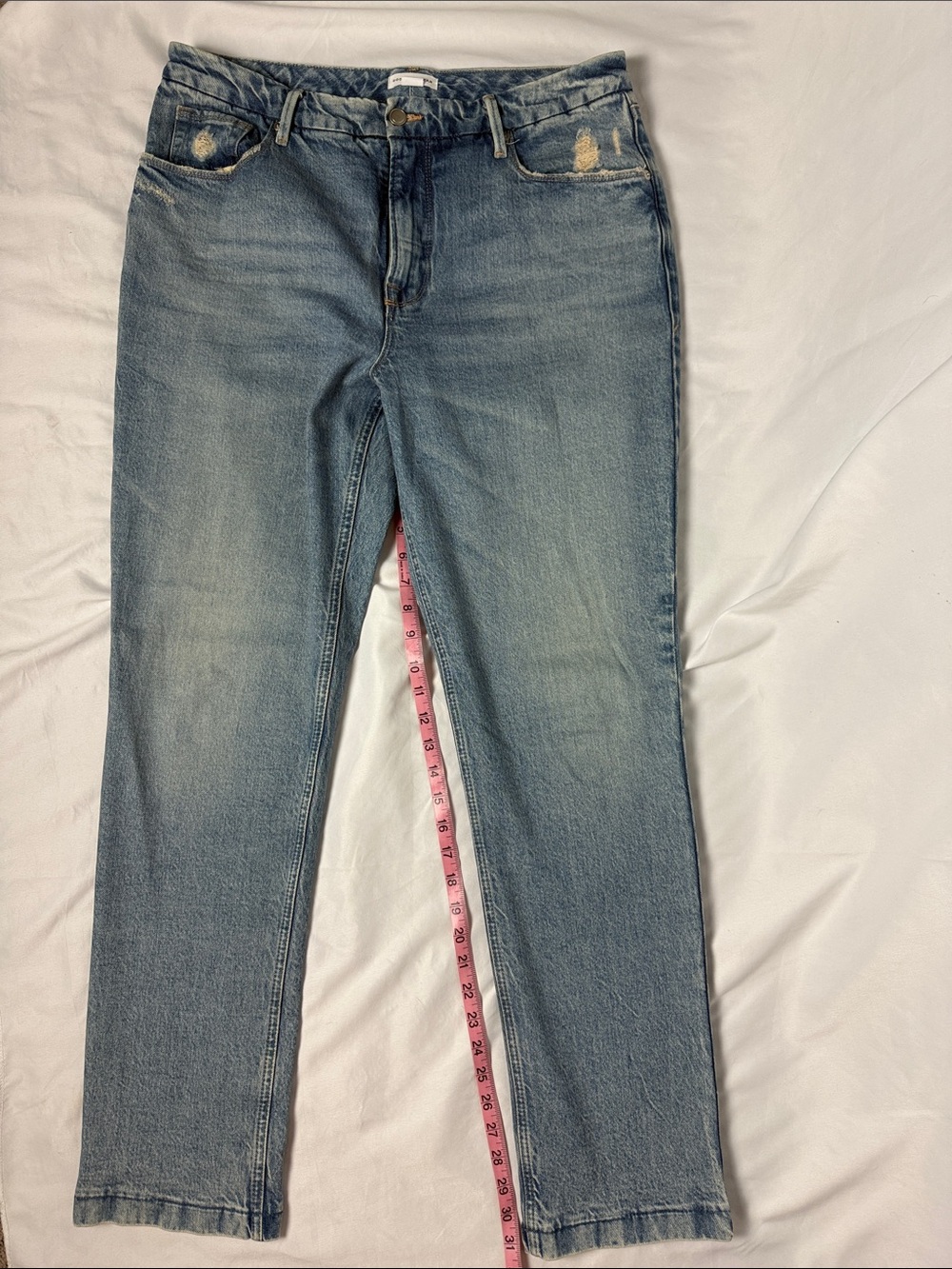 Good American Light Blue Straight Leg Distressed Jeans